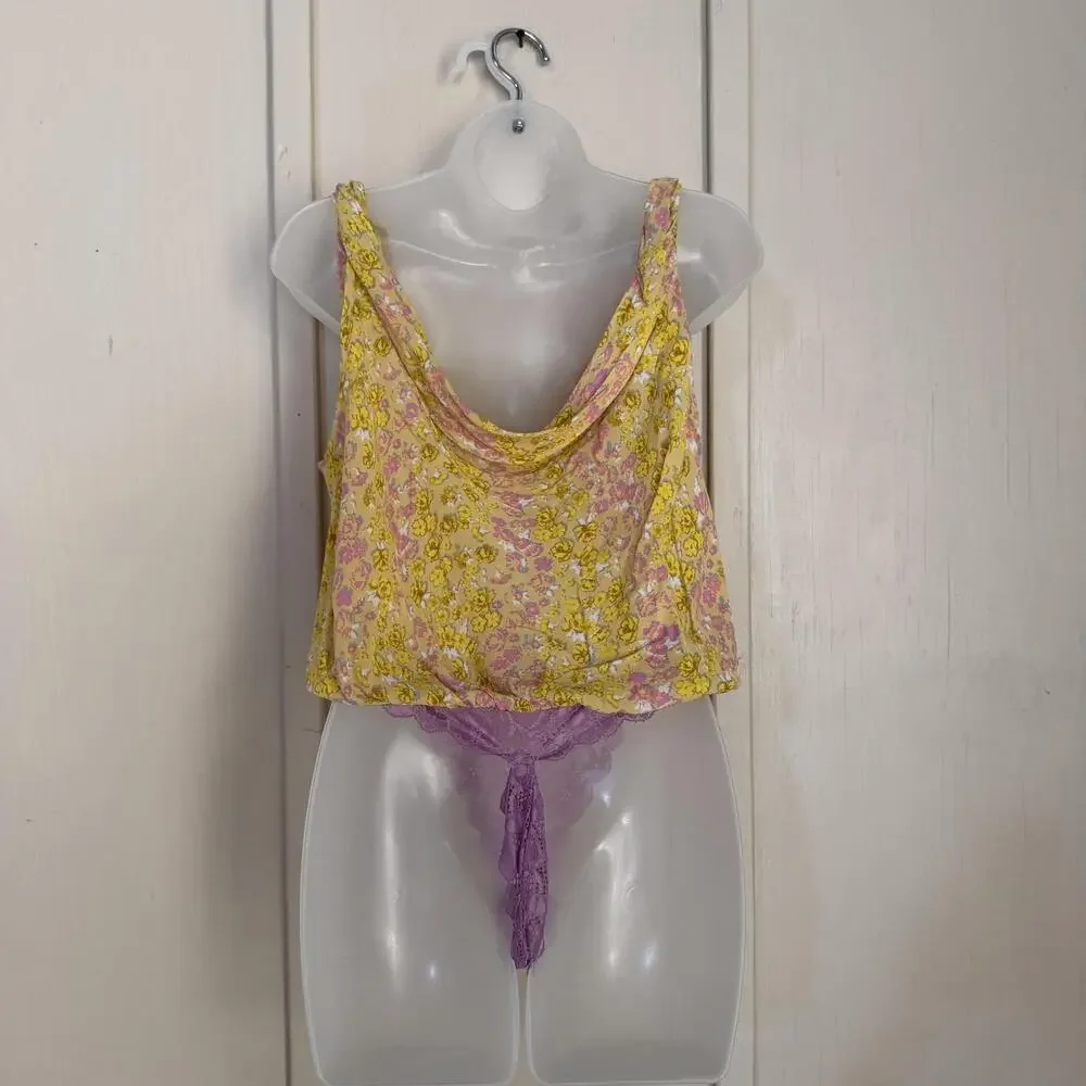 Free People Teddy Womens XS/S Multicolor Floral Lace Thong One Piece Bodysuit